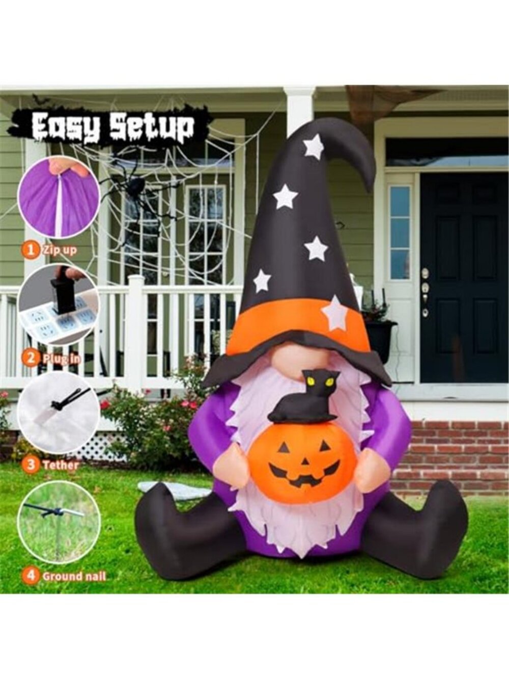 5 FT Halloween Gnomes Inflatables Outdoor Decorations, Gnome with Pumpkin - Picture 6 of 7